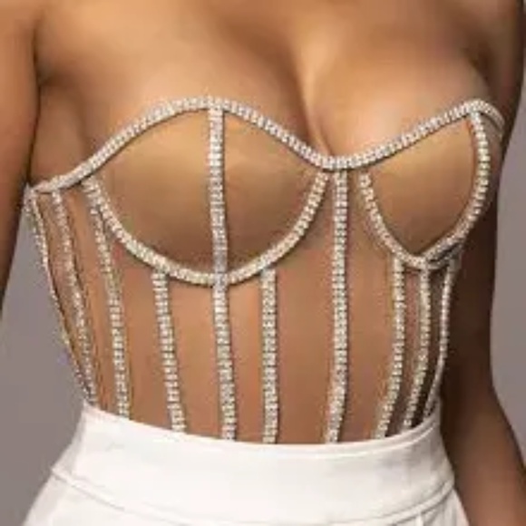 NWT JLUX LABEL TAN LIMITED EDITION RHINESTONE CRYSTAL CORSET  Medium - Picture 1 of 10